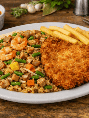 Arroz con chuleta grande