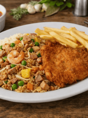 Arroz con chuleta pequeña